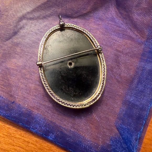 Antique 14k Gold Cameo Brooch/Pendant Black Onyx Carved 1900s - Picture 2 of 3